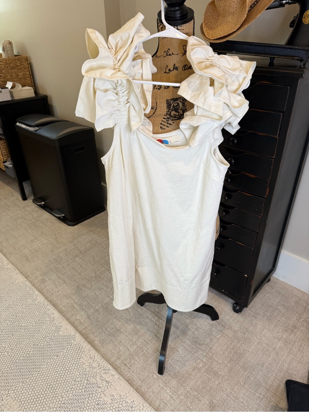 Free People Cream Ruffle-Shoulder Mini Dress - Picture 4 of 12